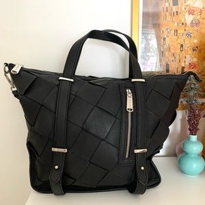 Steve Madden Black Woven Tote Bag with Removable Shoulder Strap